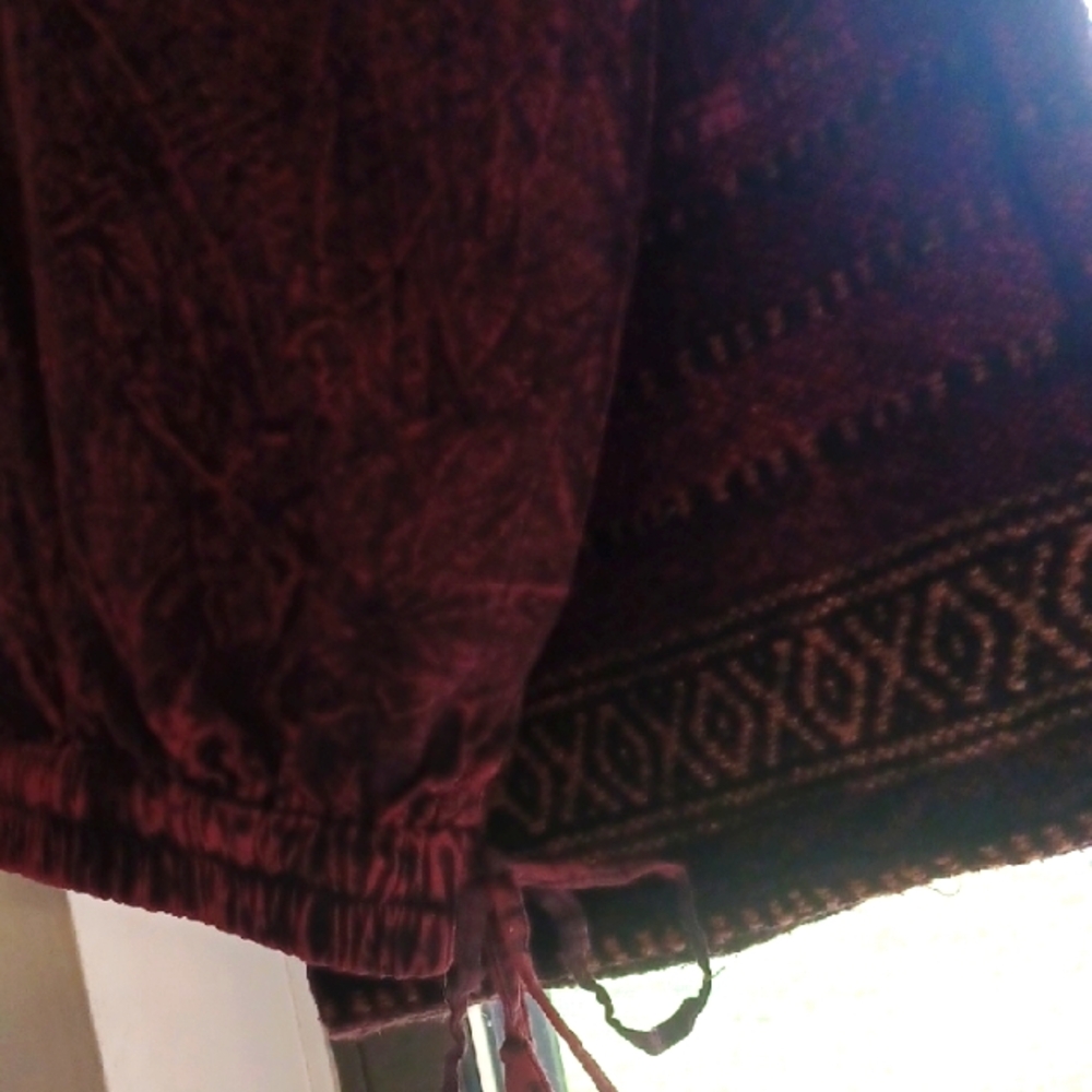 Bohemian Maroon Pants with Drawstring Kantha From India